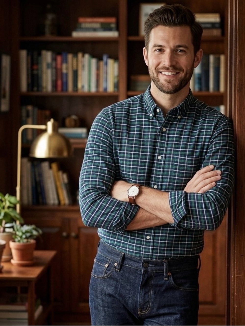 J. Crew Blue & Green Plaid Men's Button Down Shirt